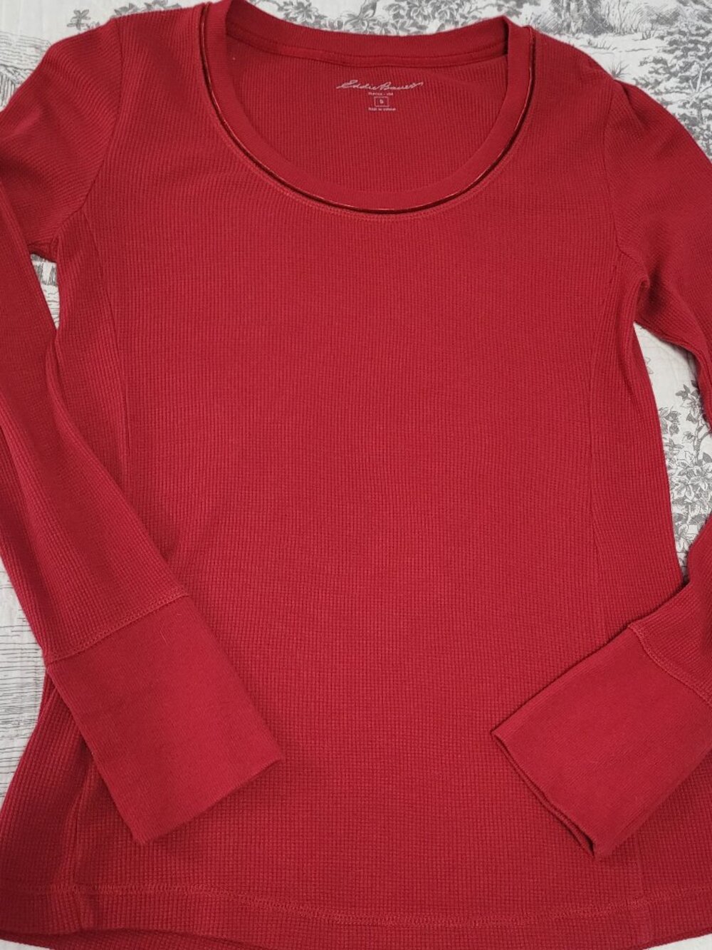 Eddie Bauer Scoop Neck Long Sleeve Waffle Rust Top Size Small EUC